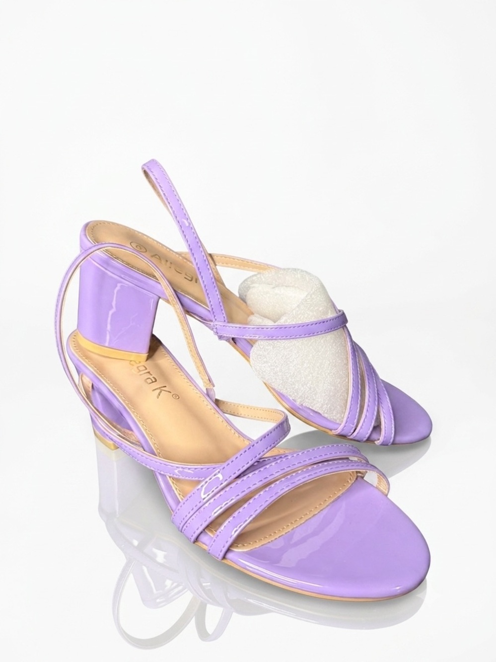 Allegra K Lilac Patent Strappy Slingback Block Heels